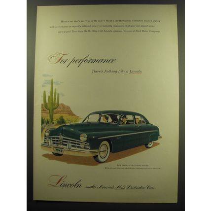 1949 Lincoln Sport Sedan Ad - For Performance there's nothing like a Lincoln