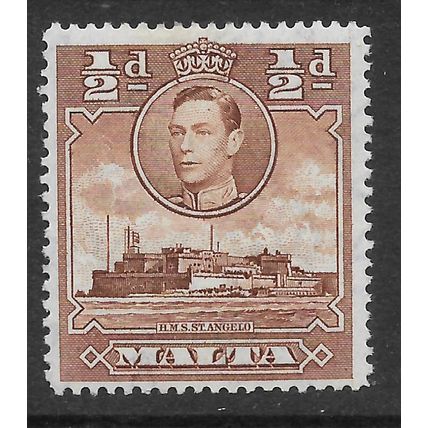 MALTA 1938 1/2d BROWN HMS ST ANGELO SG 217 M / MINT#4