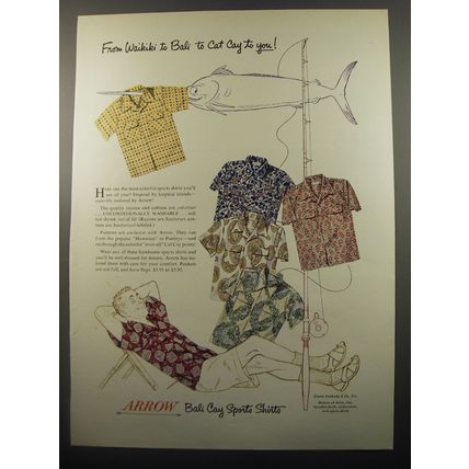 1950 Arrow Sports Shirts Ad - From Waikiki to Bali to Cat Cay to you!