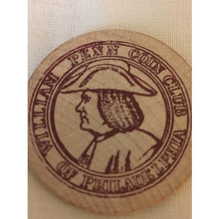 Wooden Nickel WILLIAM PENN COIN CLUB OF PHILADELPHIA 1965 Collectable Token