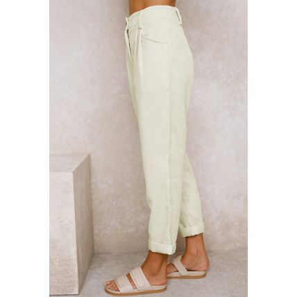 Beige Corduroy High Waist Straight Leg Pants