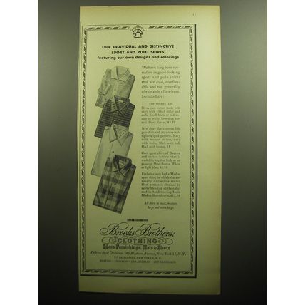 1958 Brooks Brothers Clothing Ad - Our individual and distinctive shirts