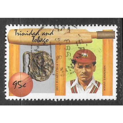 TRINIDAD & TOBAGO 1988 CRICKET SPORTS BAT SONNY RAMADHIN 95c USED