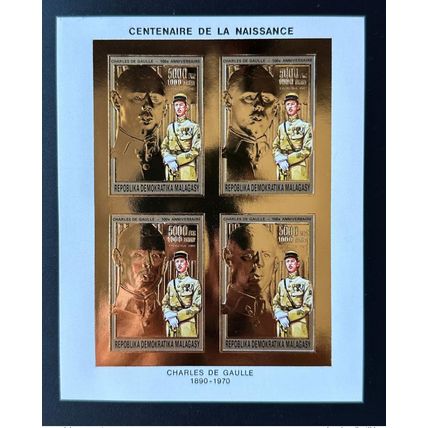 Madagascar 1990 Mi. 1297B ND IMPERF Feuillet Général Charles de Gaulle Gold Or