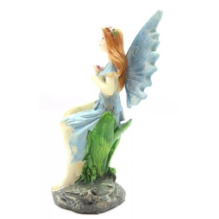 Sitting Fairy Ornament Figurine Blue Dress & Blue Wings 8.3 CM Great Gift Decor