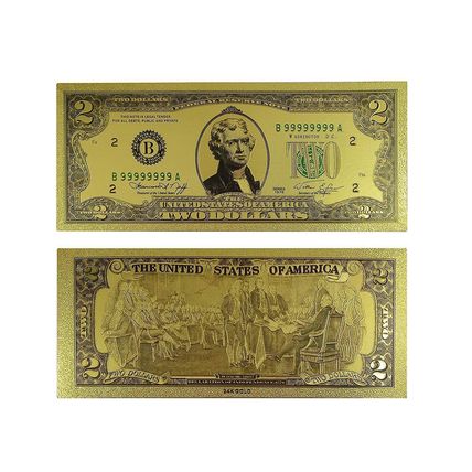 2 Dollar Commemorative Collectible Premium Replica Paper Money Bill 24k Gold ...