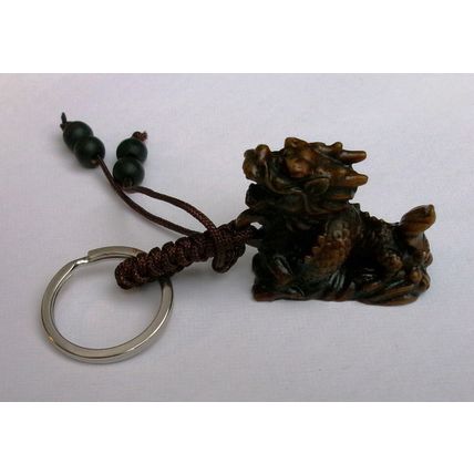 LUCKY DRAGON KEY RING CHARM - CHINESE NEW YEAR - YEAR OF THE DRAGON WOOD EFFECT