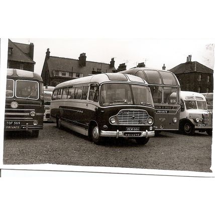 Black & White Photo of Dews Coaches Ltd. of Somersham -XEW 666 ex. Robinson's