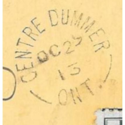Centre Dummer (cl: 1943), Ontario, split ring cancel, 1913, Peterborough Co.