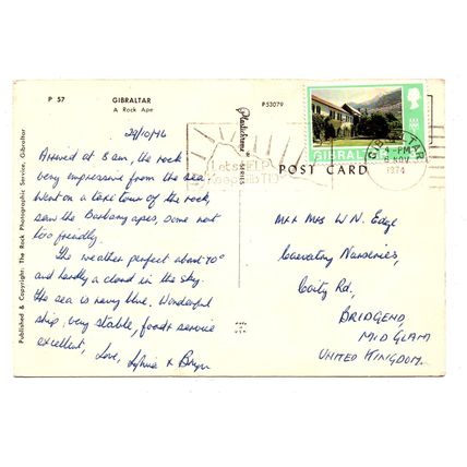 Gibraltar, A Rock Ape - Postally Used - Gibraltar 6th November 1974 Postmark