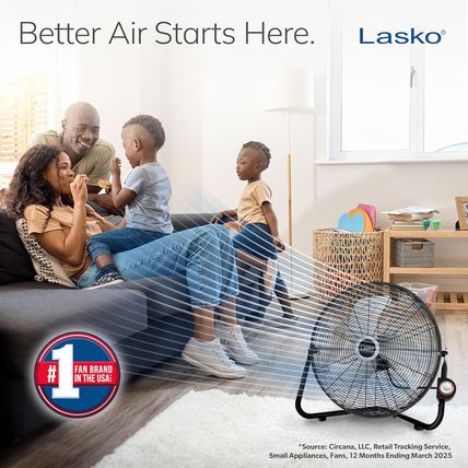 Lasko 20" Black High Velocity Wall Mount Fan with Pivoting Head - 3 Speeds, Idea