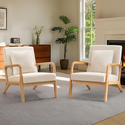 ELUCHANG Mid-Century Modern Accent Chair with Lumbar Pillow,Upholstered Armchair