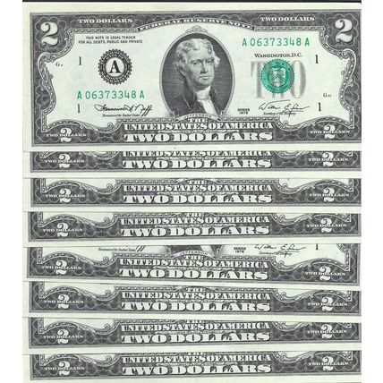 Lot of 8 Consecutive 1976 $2.00 Bills Gem Unc