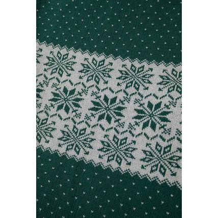 Green Christmas Snowflake Pattern Drop Shoulder Plus Size Sweater