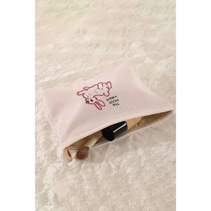 White Easter Rabbit Print Corduroy Makeup Storage Bag