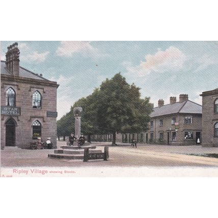 ED263 RIPLEY VILLAGE SHOWING STOCKS. PRINTED POSTCARD