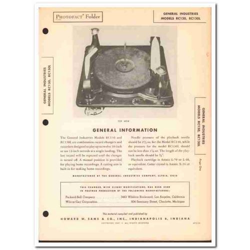 general industries model rc130 rc130l phonograph sams photofact manual