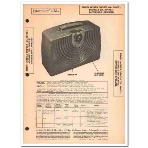 zenith model 5g003z 5g003zz 4-tube am radio sams photofact manual