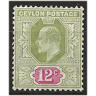 Ceylon 1903 SG270 12c Sage-Green & Rosine (creased) Mounted Mint . ..