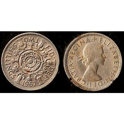 United Kingdom Florin Two Shillings 1967 Used Coin QE II UK