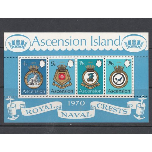 Ascension 1970 Naval Crests Miniature Sheet Mounted Mint MM SG 134 Sc 137a stamp