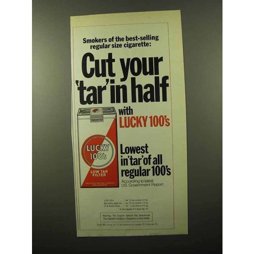 1975 Lucky 100's Cigarettes Ad - Cut Tar in Half