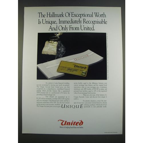 1989 United Bank Ad - The hallmark of exceptional worth is unique