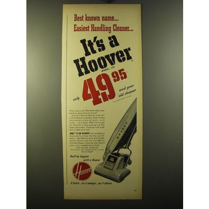 1950 Hoover Model 115 Vacuum Cleaner Ad - Best known name.. Easiest handling