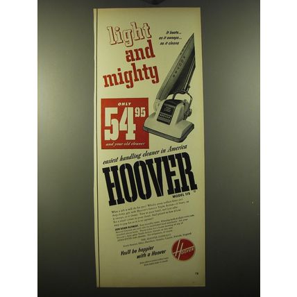 1950 Hoover Model 115 Vacuum Cleaner Ad - Light and Mighty