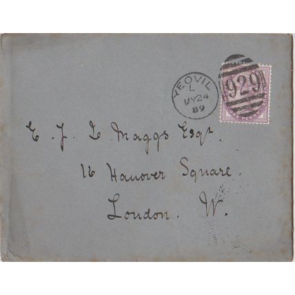 GB 1889 cover Yeovil to London with lozenge cancel & letter