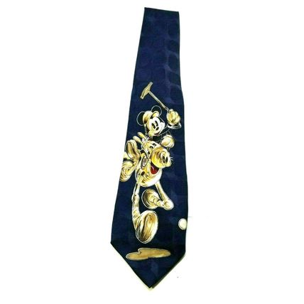 Vtg Disney Novelty Necktie Polo Player Mickey Mouse Dark Blue Silk 4" x 62" (J9)