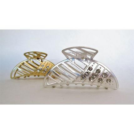 Matte silver or gold geometric metal crystal hair claw clip