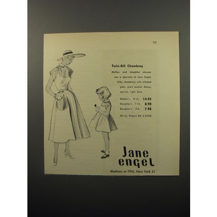1950 Jane Engel Mother and Daughter Dress Ad - Twin-Bill Chambray