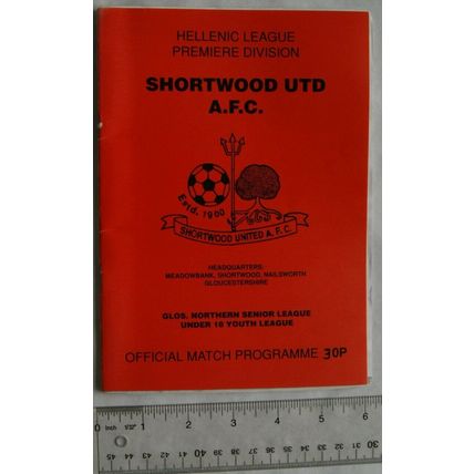 1991 programme Shortwood United v. Milton United, Hellenic League