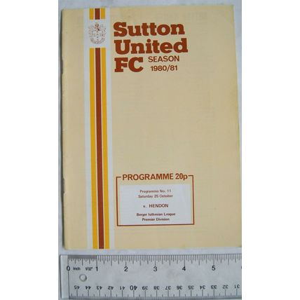 1980 programme Sutton United v. Hendon