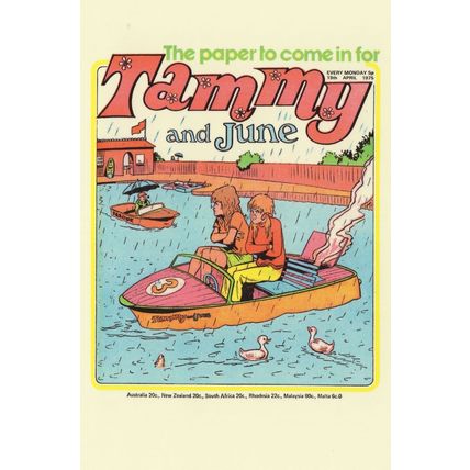 Speedboat In Disaster Rain Fair Ride Tammy 1970s Comic Postcard