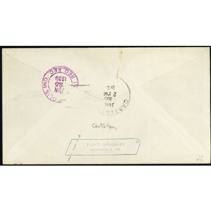 Castleton, IN Negative Boxed Castle in Purple Fancy Cancels On Registered Cover