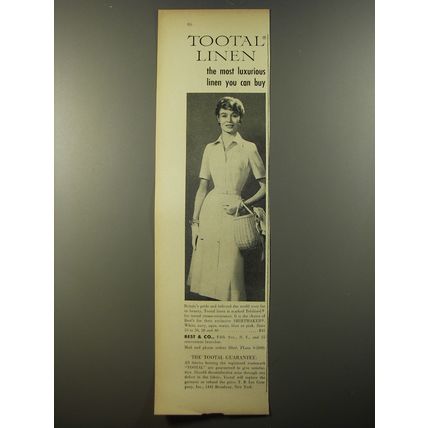 1954 Tootal Linen Shirtmaker Dress Ad - Tootal linen the most luxurious linen