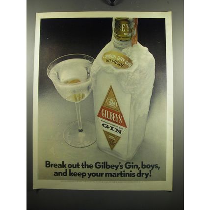 1972 Gilbey's Gin Ad - Break out the Gilbey's gin, boys, and keep martinis dry