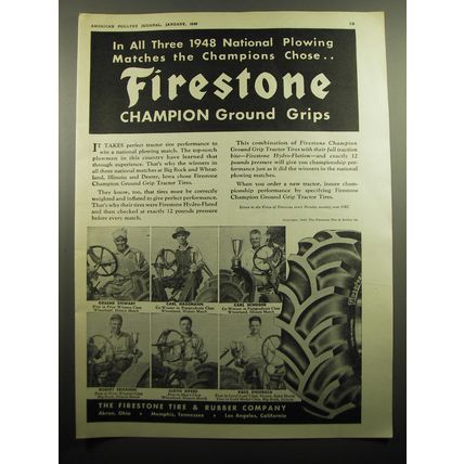 1949 Firestone Champion Ground Grip Tractor Tires Advertisement