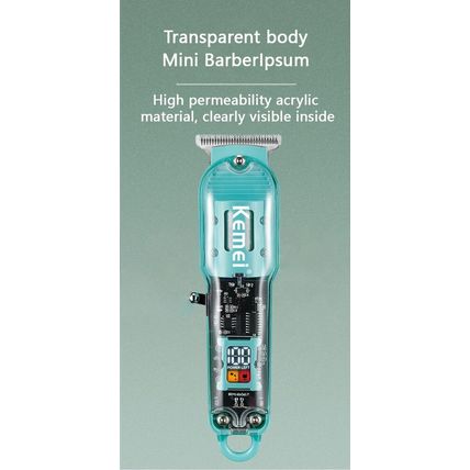 Kemei KM-1133 Mens Professional Hair Clipper Green Transparent Body USB Charging