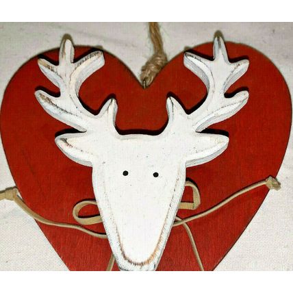 Christmas Deco Reindeer Vintage Shabby Red Heart Wall Decoration By Heaven Sends