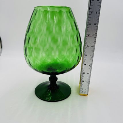 MCM Empoli Green Art Glass Lattice Optic Balloon Compote Footed Snifter Shape 9"
