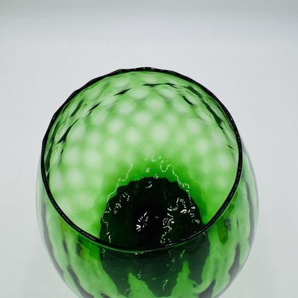 MCM Empoli Green Art Glass Lattice Optic Balloon Compote Footed Snifter Shape 9"