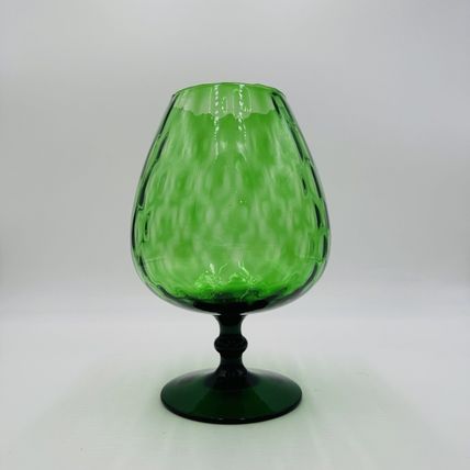 MCM Empoli Green Art Glass Lattice Optic Balloon Compote Footed Snifter Shape 9"