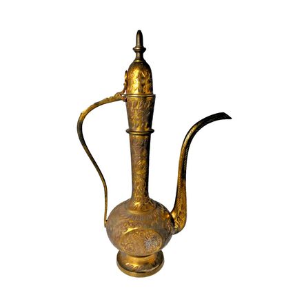 Vintage Embossed India Brass Sarna Floral Pattern 12" Middle East Tea Pot Ewer