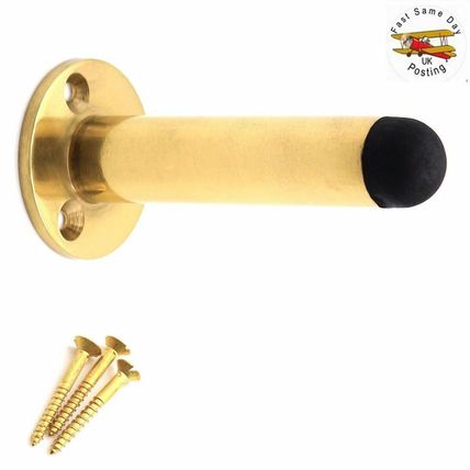 SOLID BRASS CYLINDER DOOR STOP WITH ROSE & SCREWS 75mm Long Rubber Stopper Guard