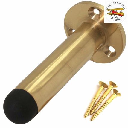 SOLID BRASS CYLINDER DOOR STOP WITH ROSE & SCREWS 75mm Long Rubber Stopper Guard