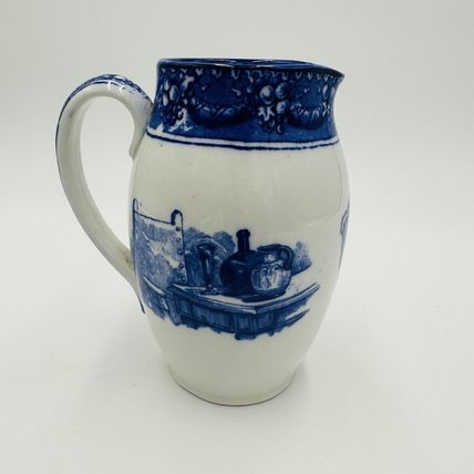 Royal Doulton Pitcher Morissian Flow Blue Pottery The King God Bless Him Antique