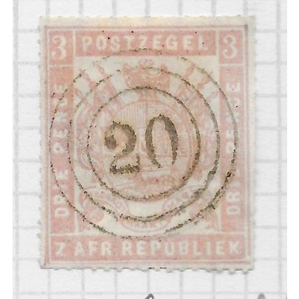 TRANSVAAL ZAR 1872 ARMS 3d LILAC ROUL PMK TARGET 20 STANDERS DRIFT SPIRO FORGED?